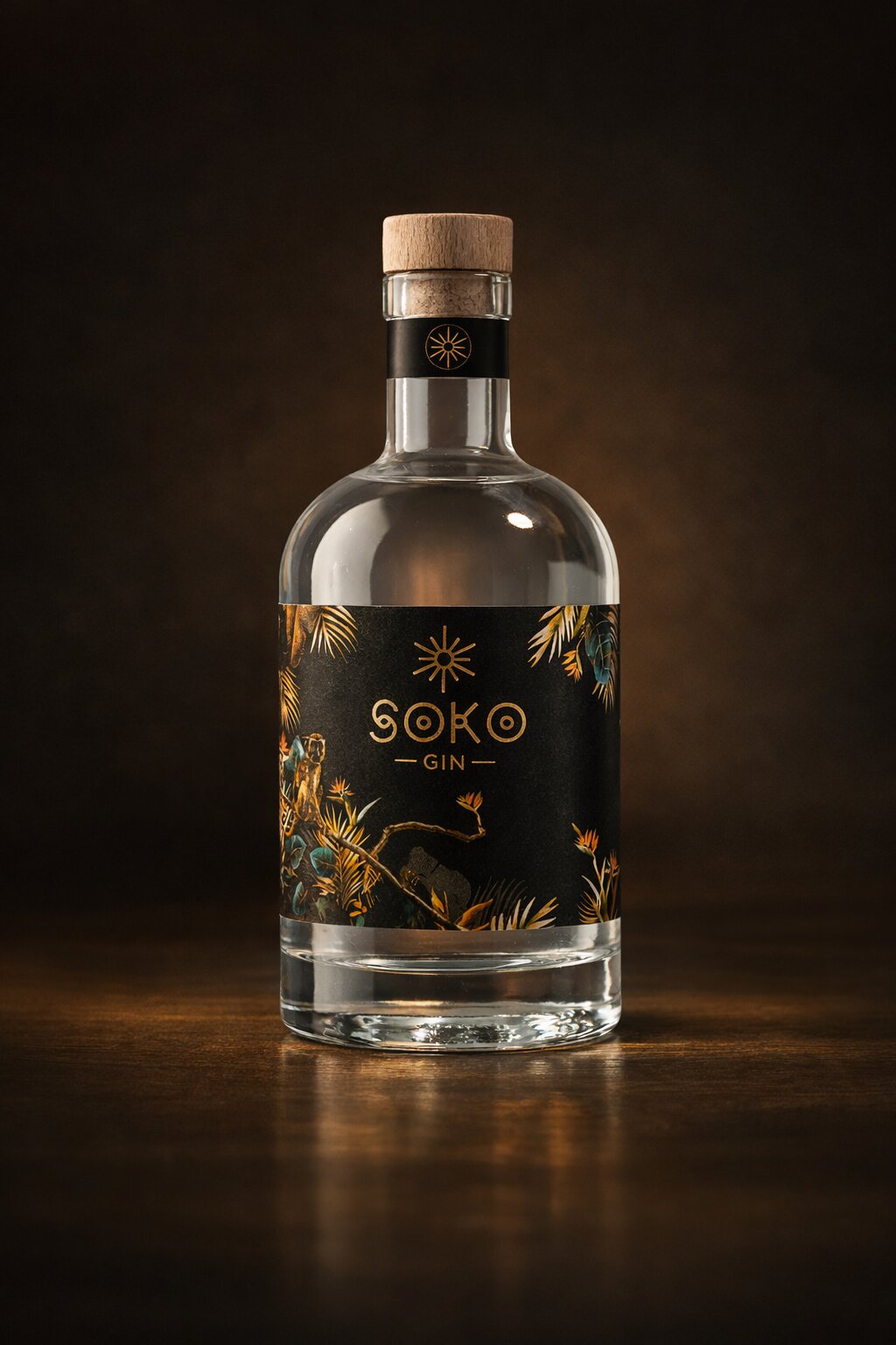 Soko Gin bottle surrounded by botanicals